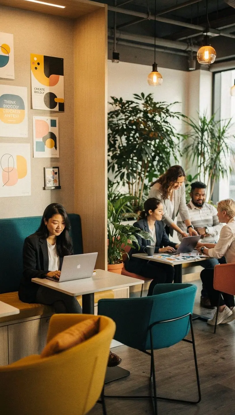 Дизайнерская зона ожидания с мягкой мебелью и стильными акцентами.